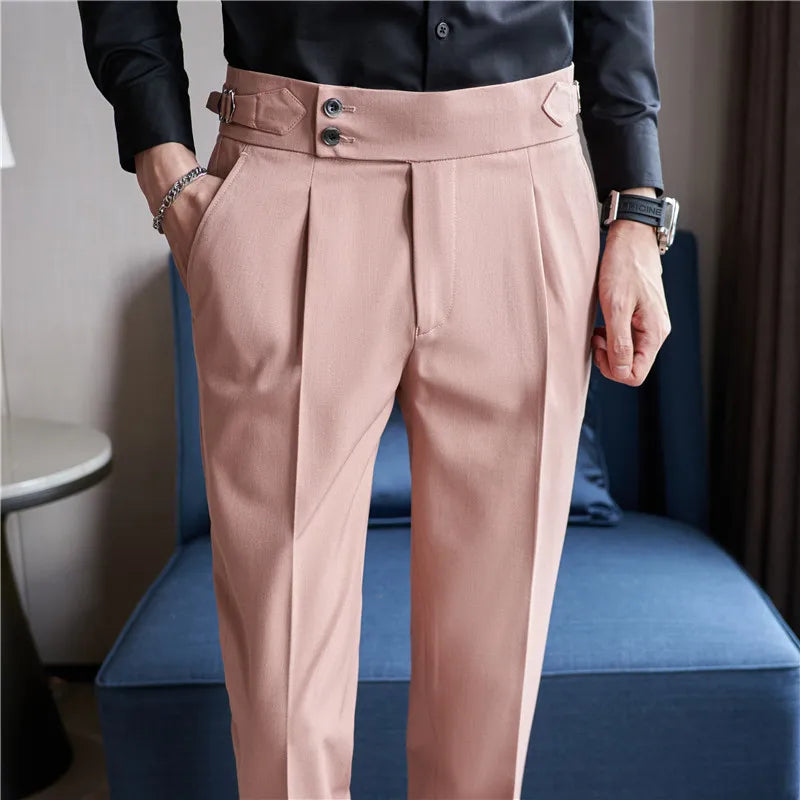 Men's High-Waisted Dress Trousers – Slim Stretch Fit