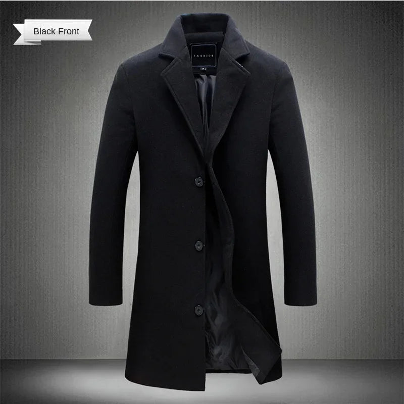 Men's Long Wool-Blend Coat – Tailored Business Casual Fit
