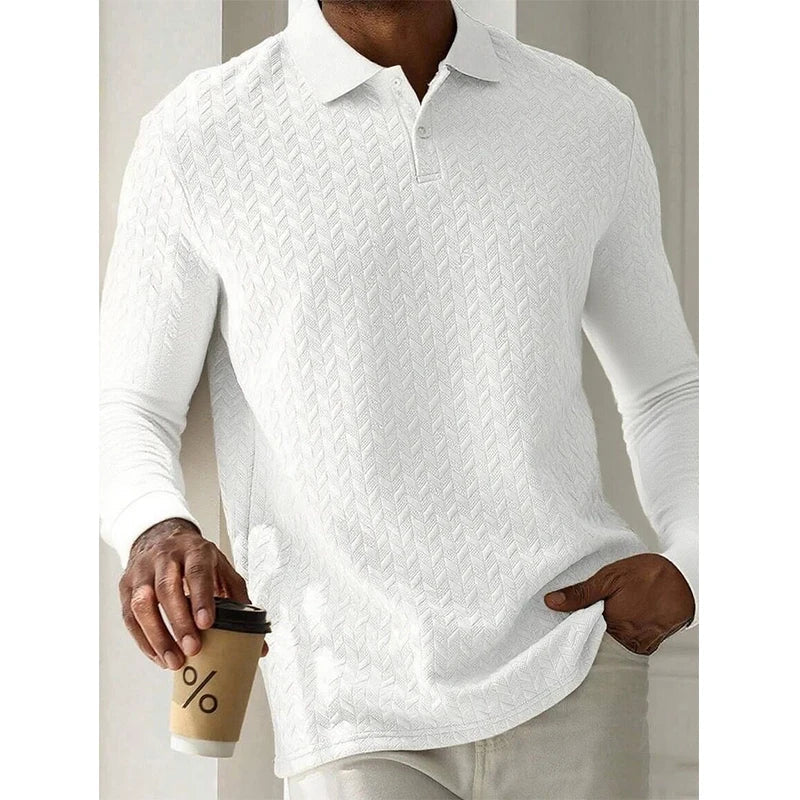 Men's Textured Long-Sleeve Polo Shirt – Smart-Casual Fit