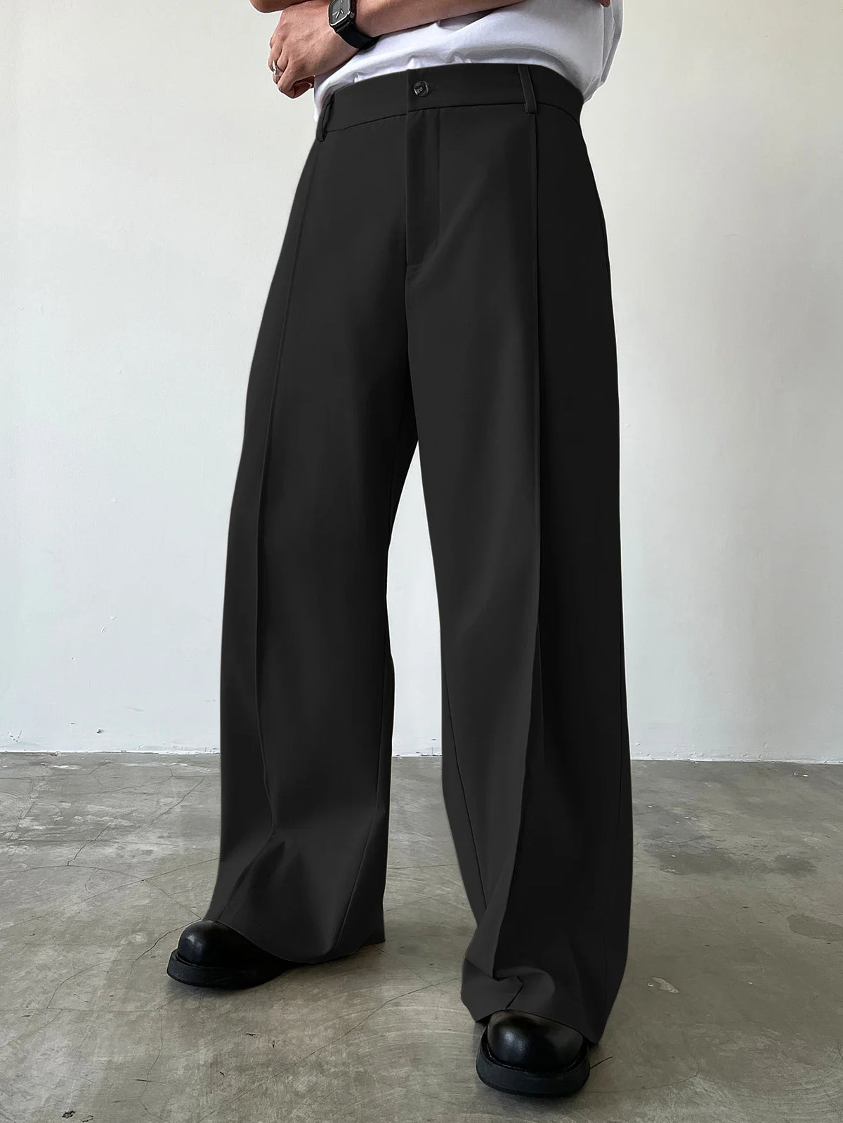 Men's High-Waisted Suit Trousers – Wide-Leg Fit