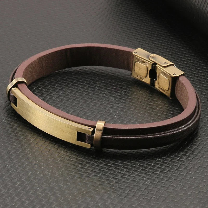 Men's Leather & Stainless Steel Bracelet – Geometric Design