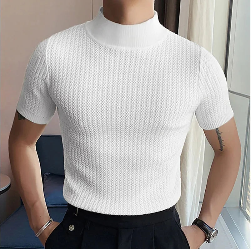 Men's High-Neck T-Shirt – Wavy Textured Knit