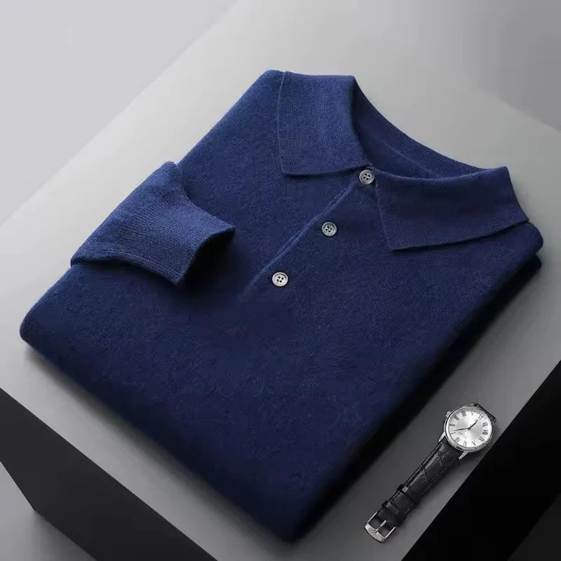 Men's Polo-Collar Wool Sweater – Three-Button Knit