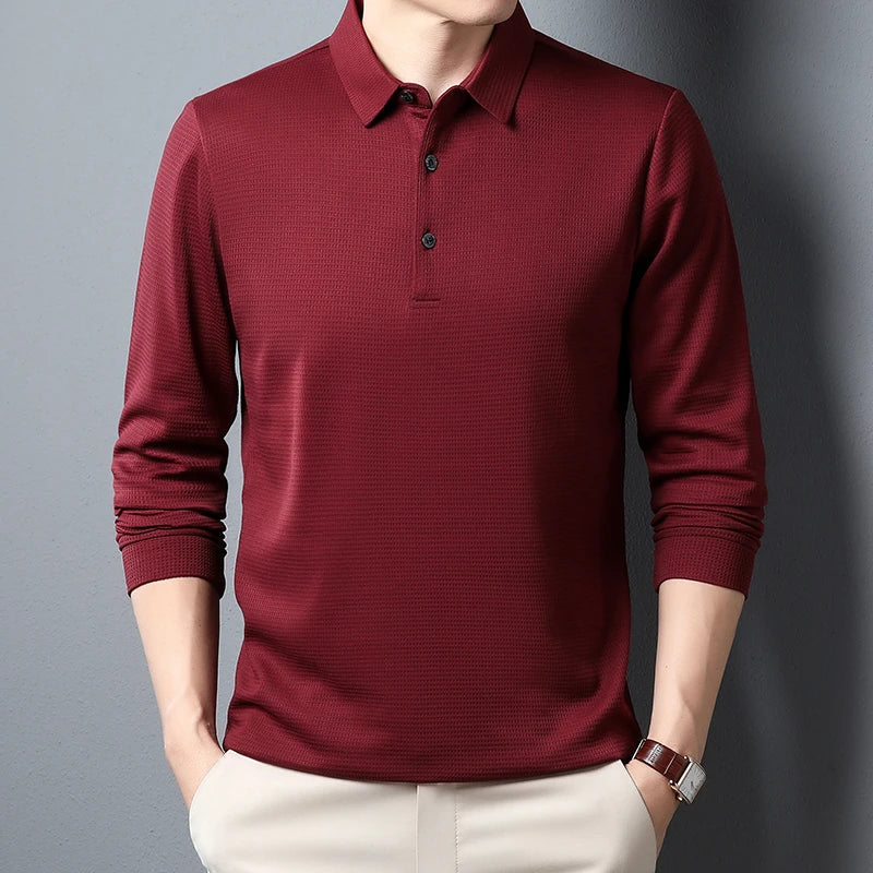 Men's Long-Sleeve Polo Shirt – Textured Casual Fit