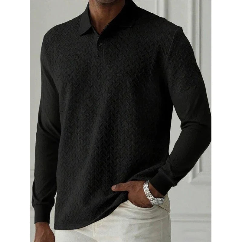 Men's Textured Long-Sleeve Polo Shirt – Smart-Casual Fit