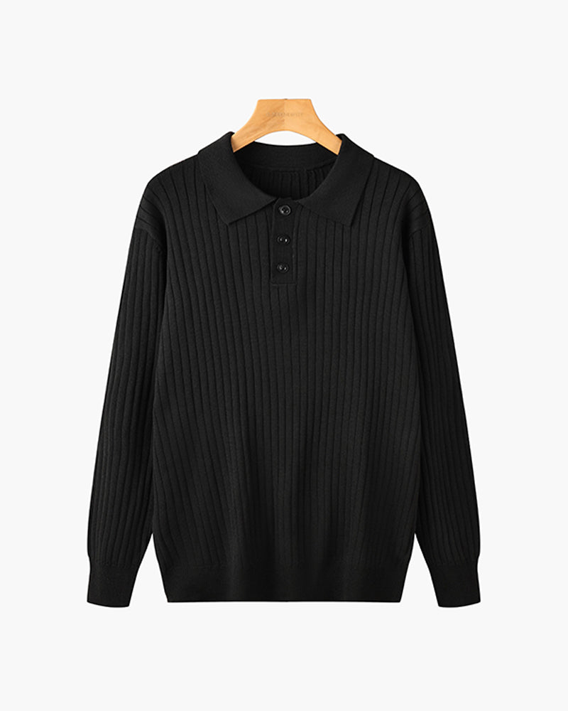 Men's Ribbed Long-Sleeve Polo Shirt – 100% Cotton