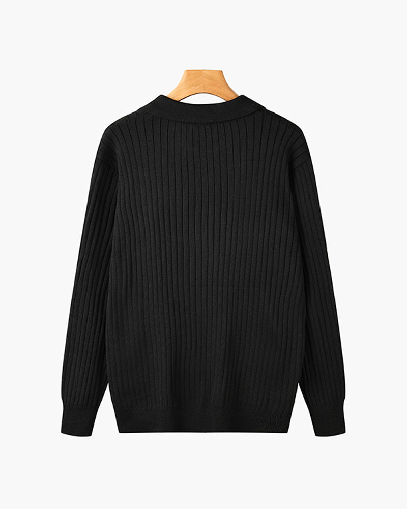 Men's Ribbed Long-Sleeve Polo Shirt – 100% Cotton