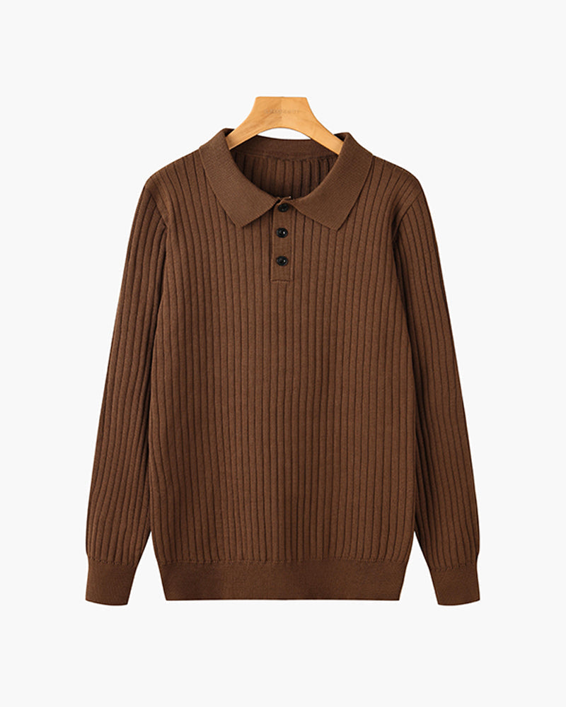Men's Ribbed Long-Sleeve Polo Shirt – 100% Cotton