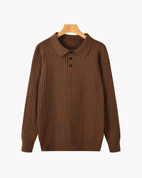 Men's Ribbed Long-Sleeve Polo Shirt – 100% Cotton
