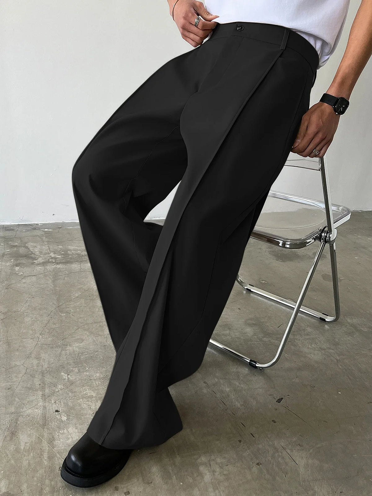 Men's High-Waisted Suit Trousers – Wide-Leg Fit