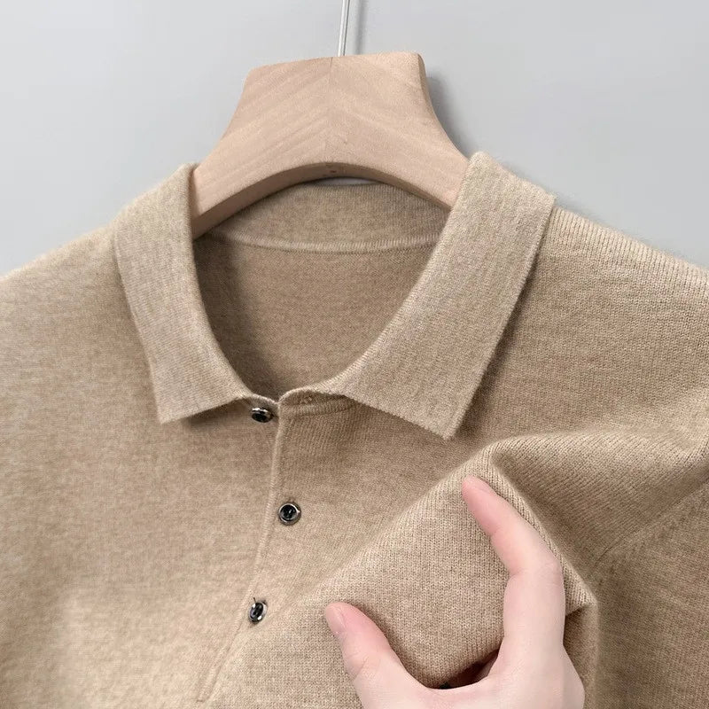 Men's Polo-Collar Wool Sweater – Three-Button Knit