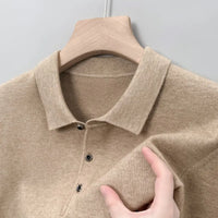 Men's Polo-Collar Wool Sweater – Three-Button Knit