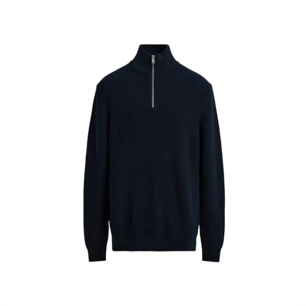 Men's High-Neck Zip Sweater – Textured Knit
