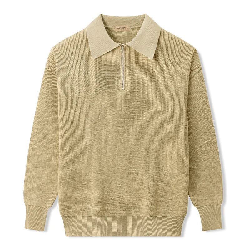 Men's Zip-Up Sweater – Cotton-Blend Relaxed Fit