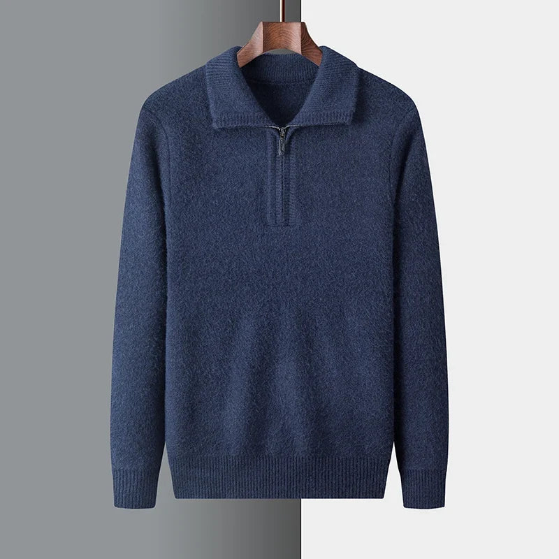 Men's Cashmere & Alpaca Sweater – Zip High-Neck Design