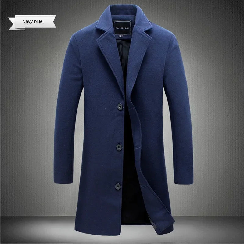 Men's Long Wool-Blend Coat – Tailored Business Casual Fit