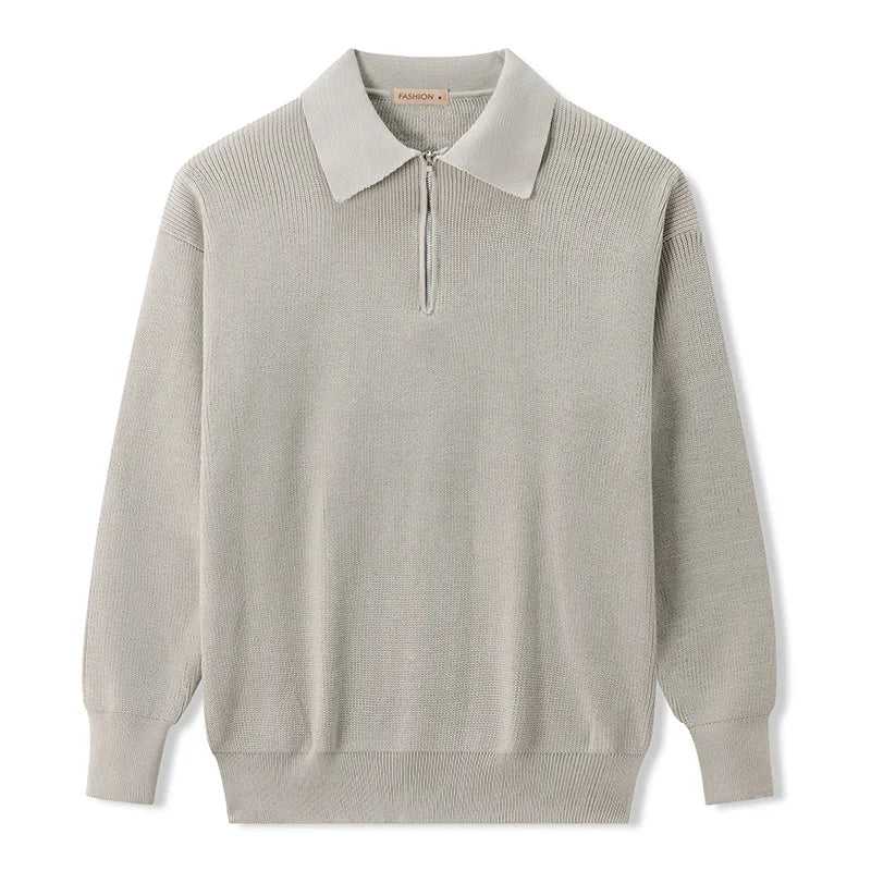Men's Zip-Up Sweater – Cotton-Blend Relaxed Fit