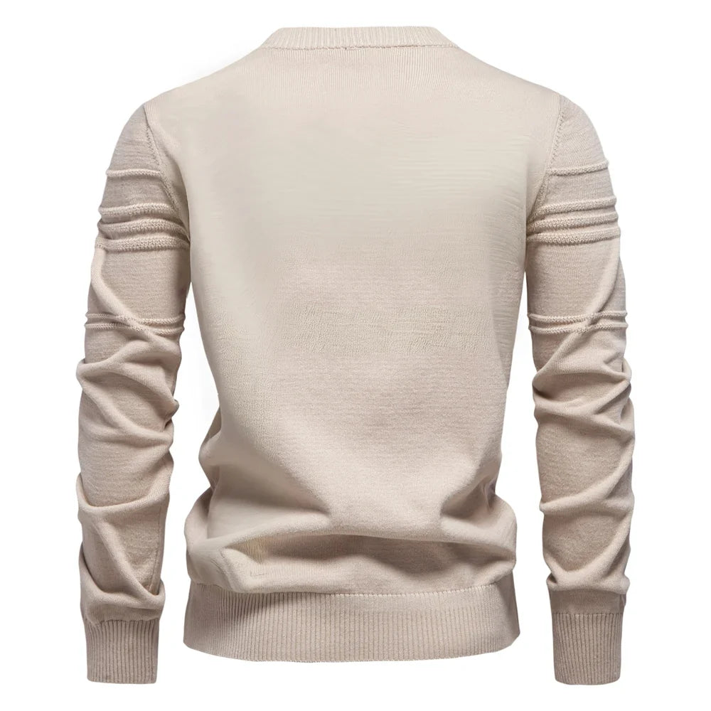 Men's Textured Cotton Sweater – Striped Knit Crew Neck