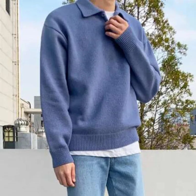 Men's Lapel-Collar Sweater – Relaxed Vintage Fit