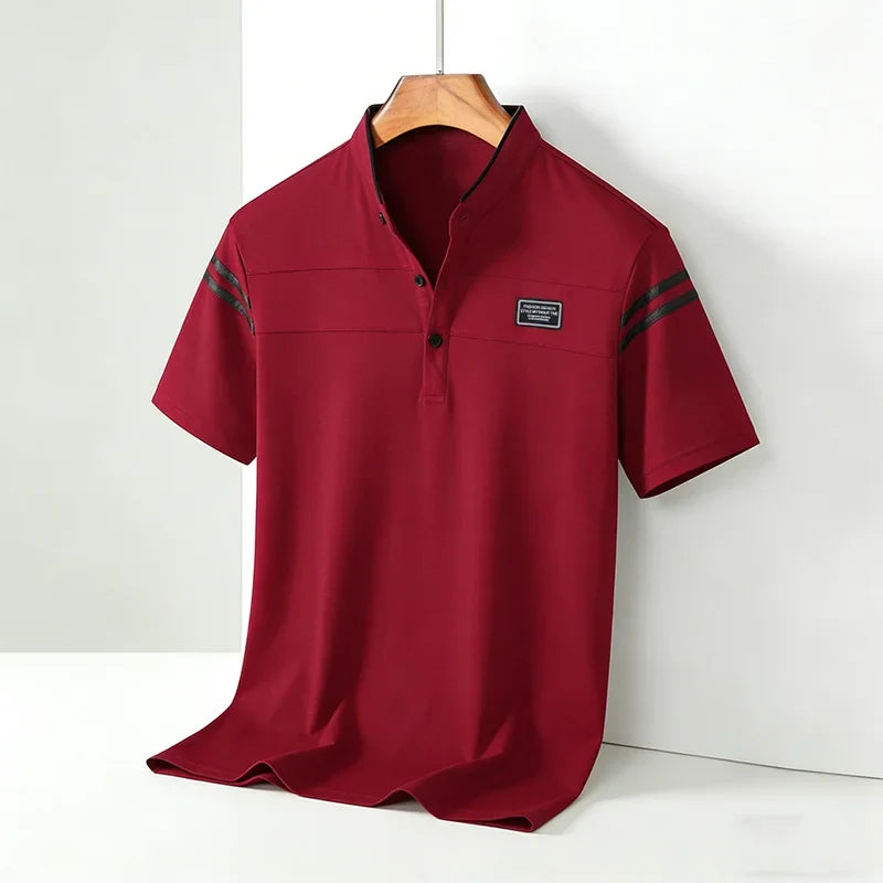Men's Cotton Mandarin-Collar Polo Shirt – Short Sleeve