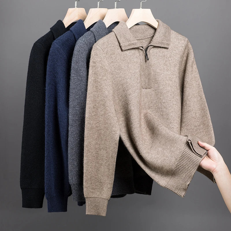 Men's Cashmere & Alpaca Sweater – Zip High-Neck Design