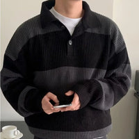 Men's Striped Polo-Collar Sweater – Oversized Chunky Knit
