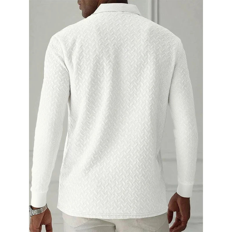Men's Textured Long-Sleeve Polo Shirt – Smart-Casual Fit