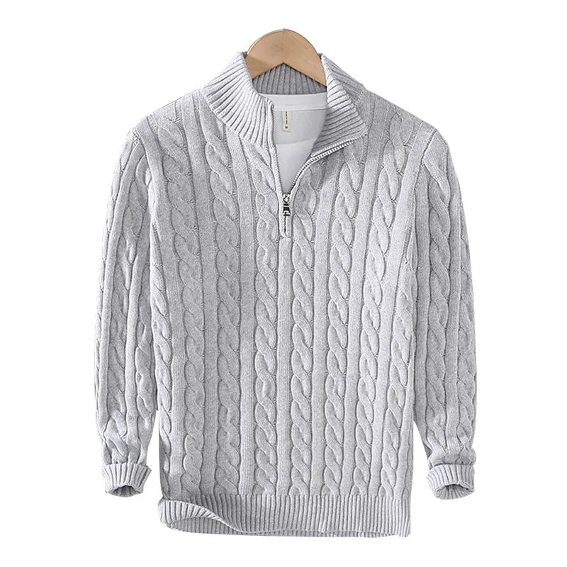 Men's Cable-Knit Half-Zip Sweater – Cotton High Collar