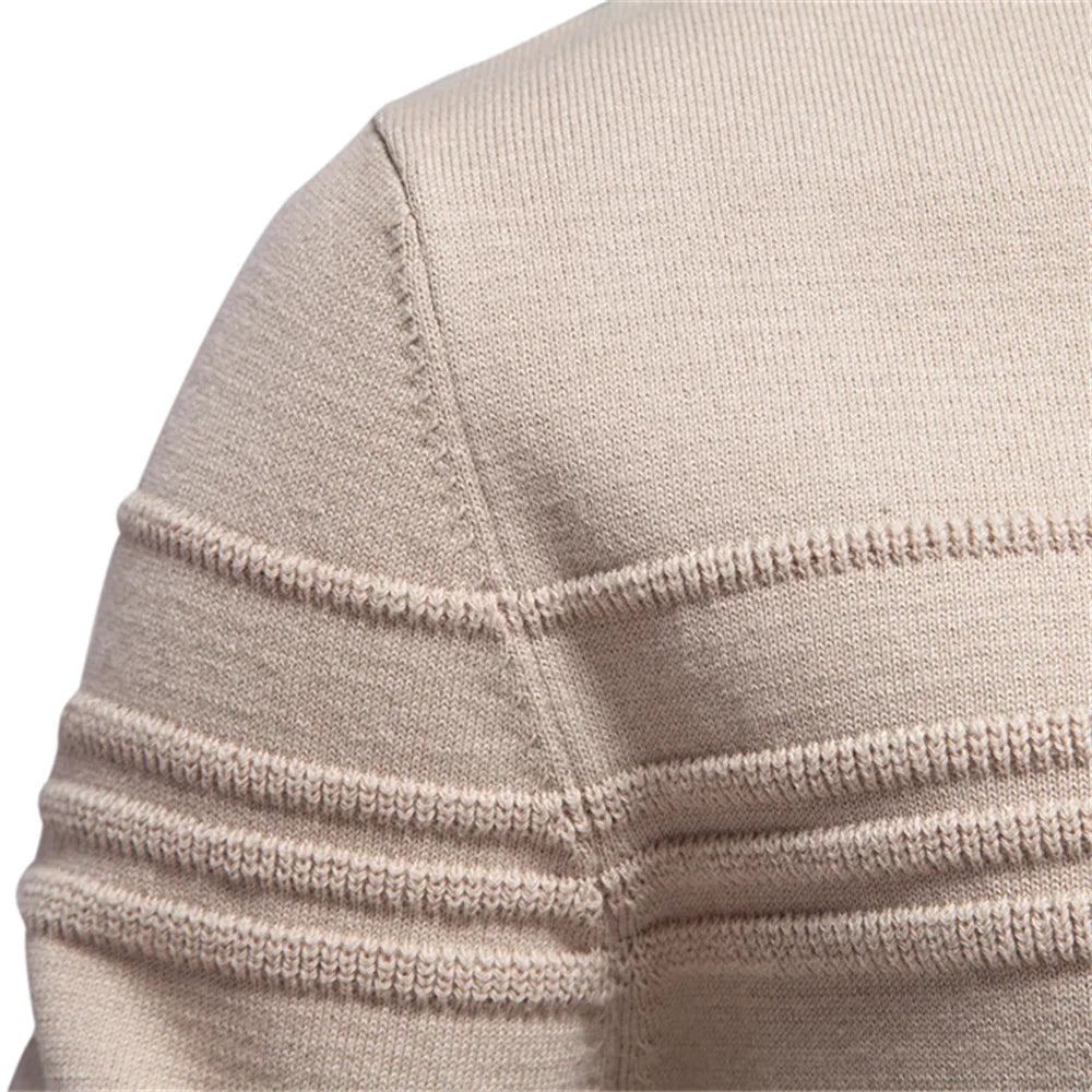 Men's Textured Cotton Sweater – Striped Knit Crew Neck