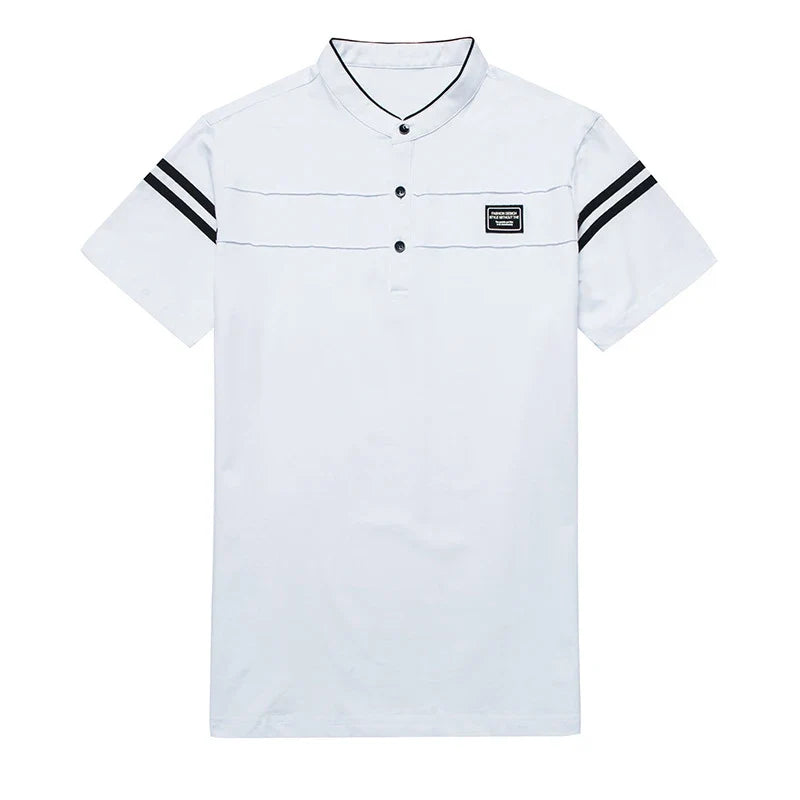 Men's Cotton Mandarin-Collar Polo Shirt – Short Sleeve