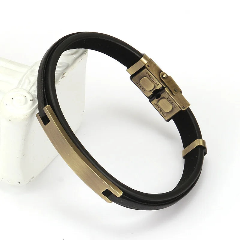 Men's Leather & Stainless Steel Bracelet – Geometric Design