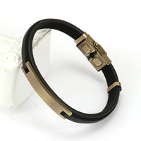 Men's Leather & Stainless Steel Bracelet – Geometric Design