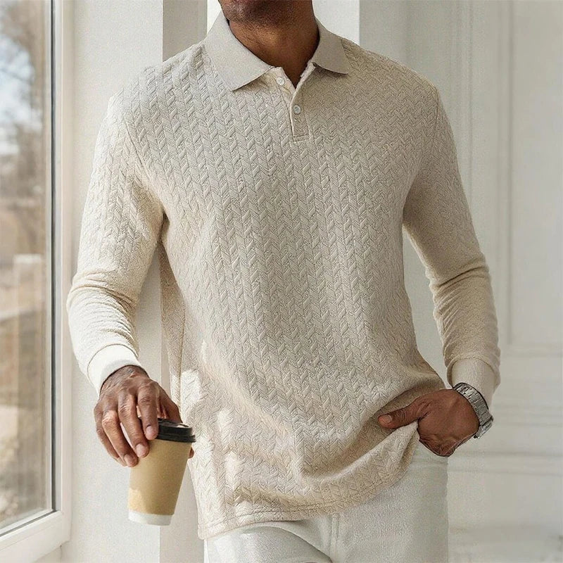 Men's Textured Long-Sleeve Polo Shirt – Smart-Casual Fit