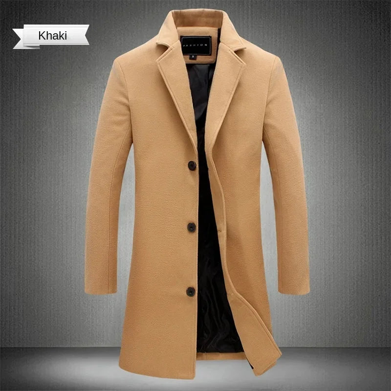 Men's Long Wool-Blend Coat – Tailored Business Casual Fit