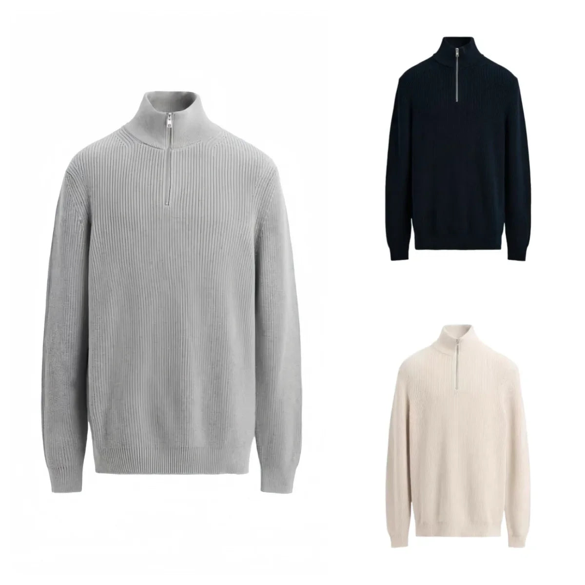 Men's High-Neck Zip Sweater – Textured Knit