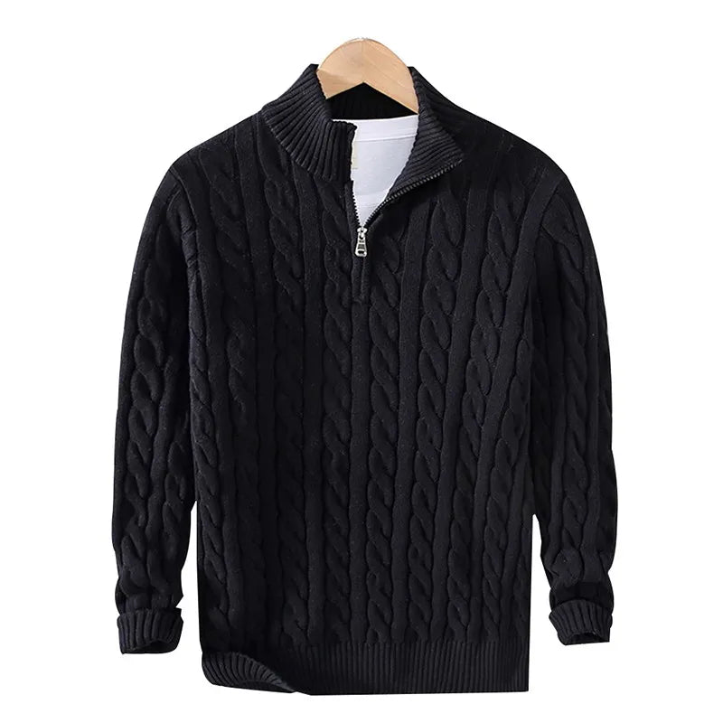 Men's Cable-Knit Half-Zip Sweater – Cotton High Collar