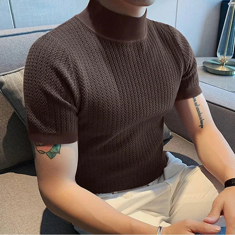 Men's High-Neck T-Shirt – Wavy Textured Knit