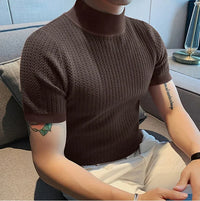 Men's High-Neck T-Shirt – Wavy Textured Knit
