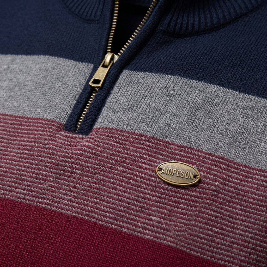 Men's Cotton Quarter-Zip Sweater – Color-Block Knit