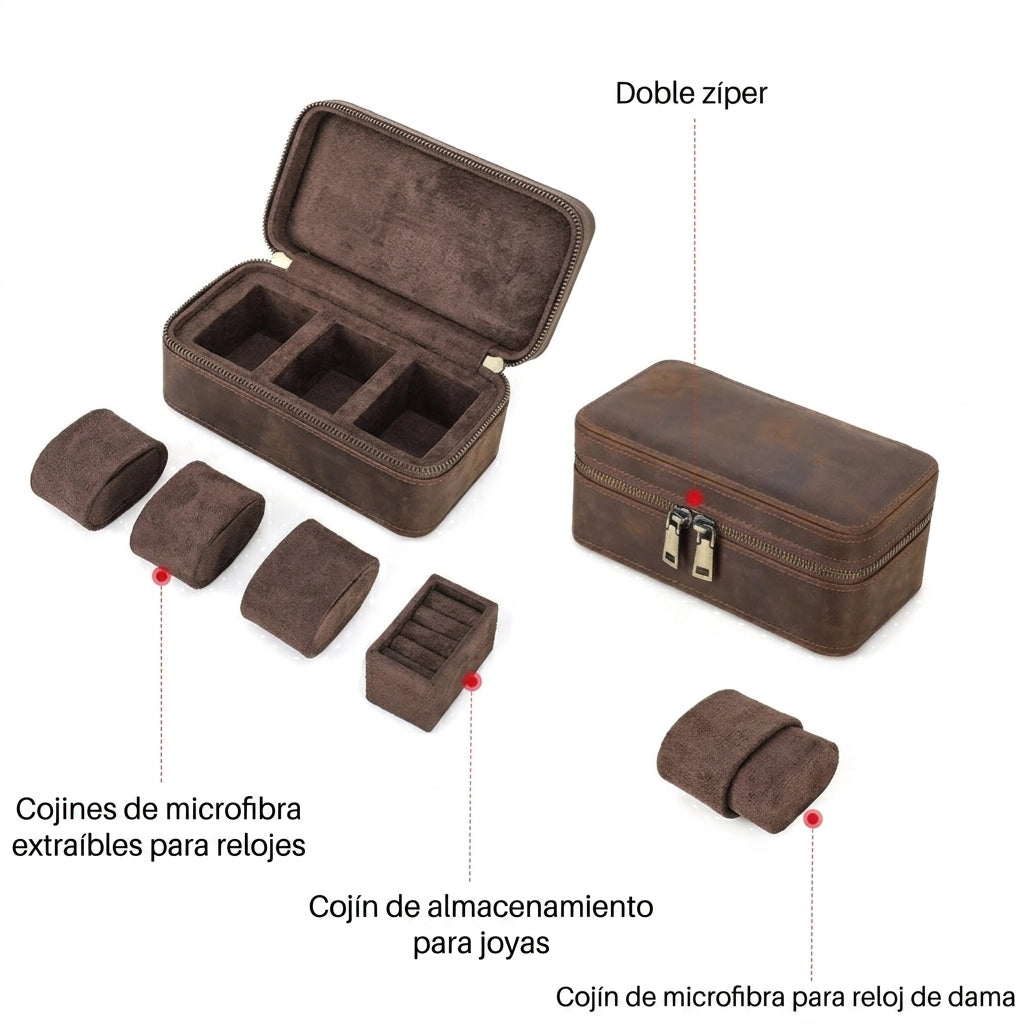 Genuine Leather Watch & Jewelry Case – 3-Watch Organizer