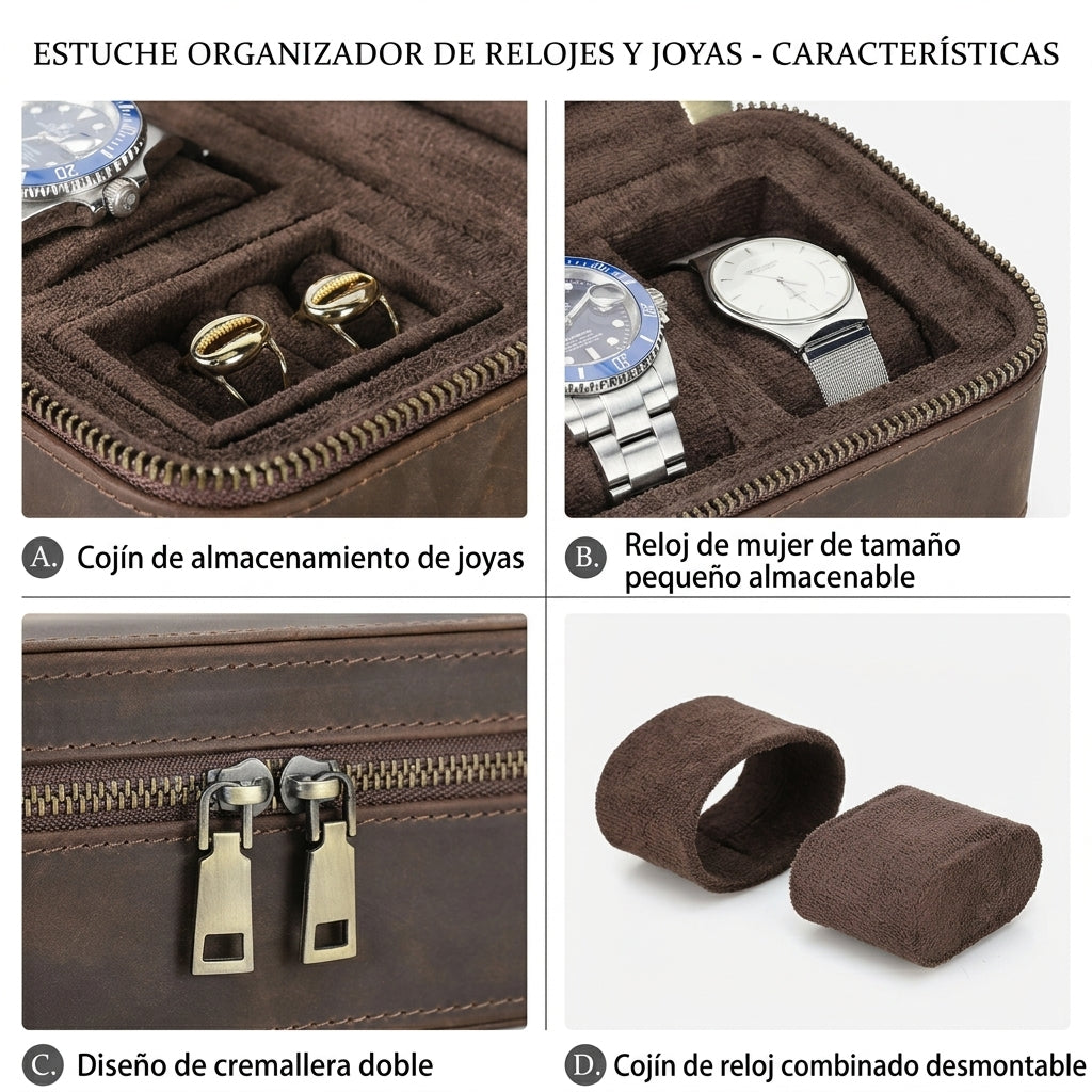 Genuine Leather Watch & Jewelry Case – 3-Watch Organizer