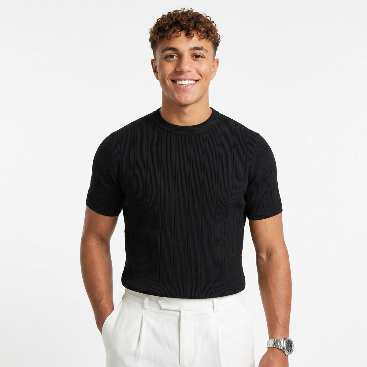 Men's Ribbed T-Shirt – Lightweight Casual Fit
