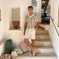 Men's Striped Knit Polo – Open Collar & Relaxed Fit