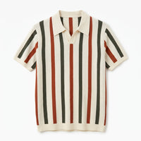 Men's Striped Knit Polo – Open Collar & Relaxed Fit