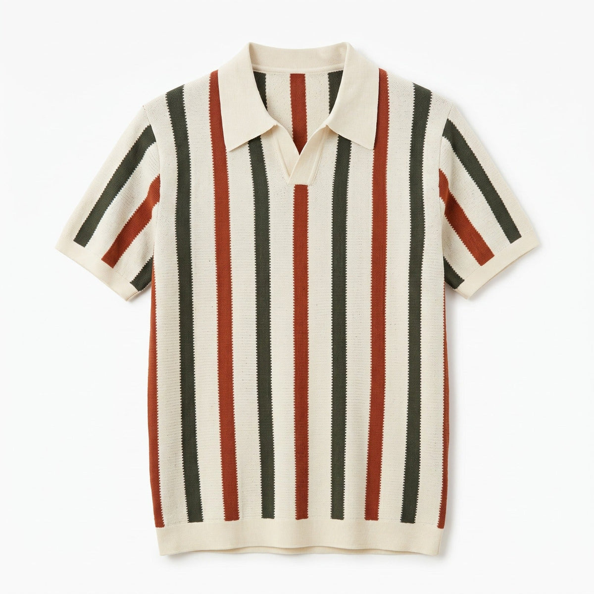 Men's Striped Knit Polo – Open Collar & Relaxed Fit