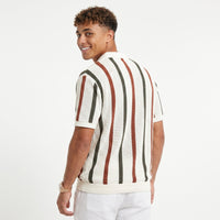 Men's Striped Knit Polo – Open Collar & Relaxed Fit