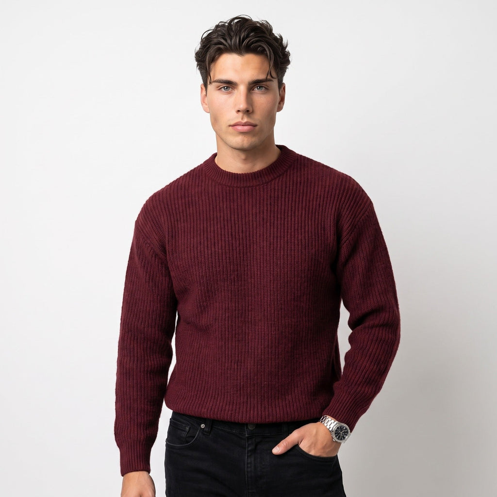Men's Ribbed Knit Sweater – Relaxed Crew-Neck Fit