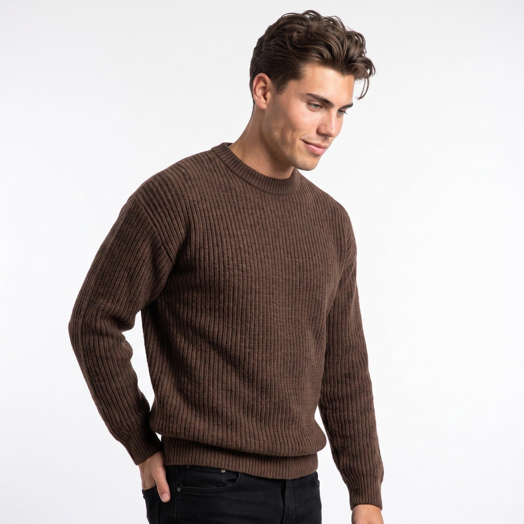 Men's Ribbed Knit Sweater – Relaxed Crew-Neck Fit