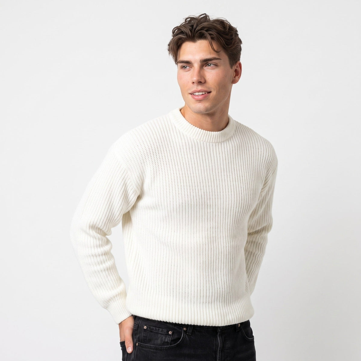 Men's Ribbed Knit Sweater – Relaxed Crew-Neck Fit