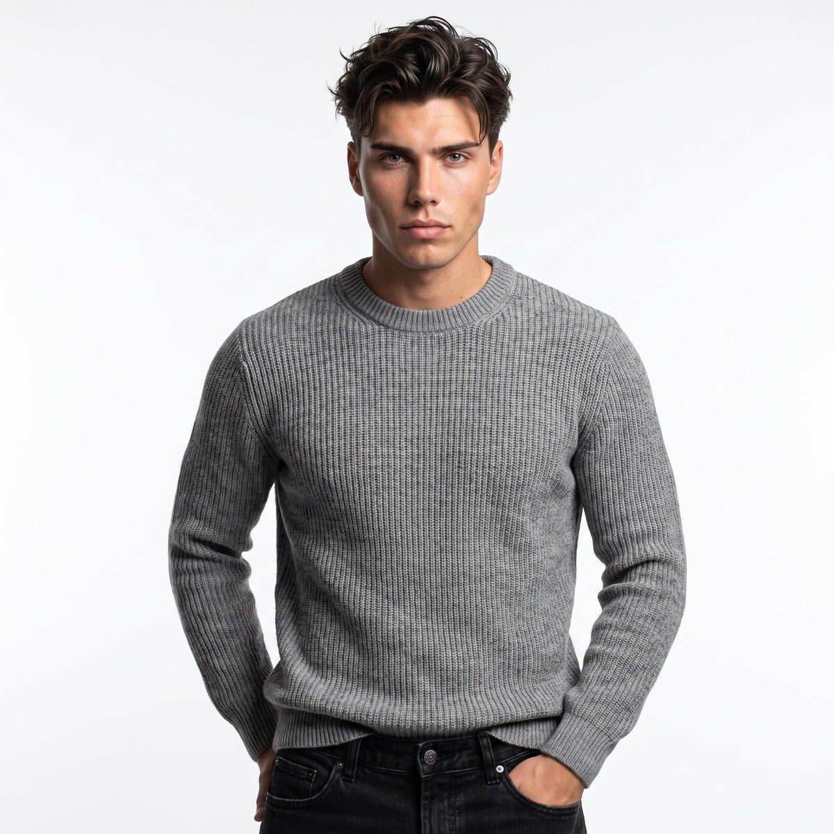 Men's Ribbed Knit Sweater – Relaxed Crew-Neck Fit